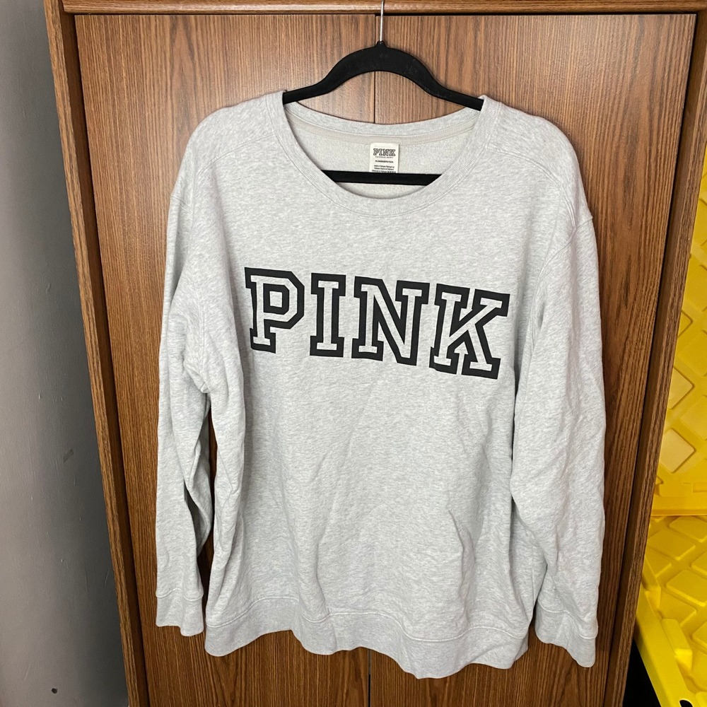 Pink Victoria's Secret Sweatshirt Women XL Gray Logo Crewneck